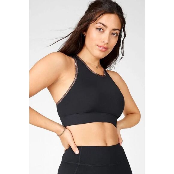 Fabletics Other - FABLETICS Women’s Black with Leopard Print Trim Trinity High Impact Sports Bra S
